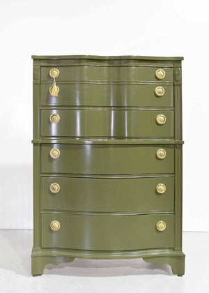 Mid Century Regency Style Mahogany Serpentine Highboy in Green - Newly Painted