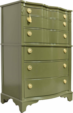 Mid Century Regency Style Mahogany Serpentine Highboy in Green - Newly Painted
