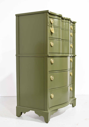 Mid Century Regency Style Mahogany Serpentine Highboy in Green - Newly Painted