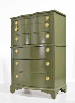Mid Century Regency Style Mahogany Serpentine Highboy in Green - Newly Painted