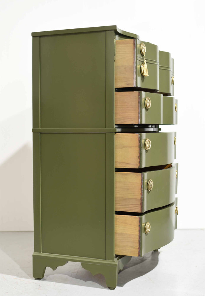 Mid Century Regency Style Mahogany Serpentine Highboy in Green - Newly Painted