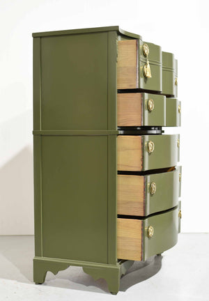 Mid Century Regency Style Mahogany Serpentine Highboy in Green - Newly Painted
