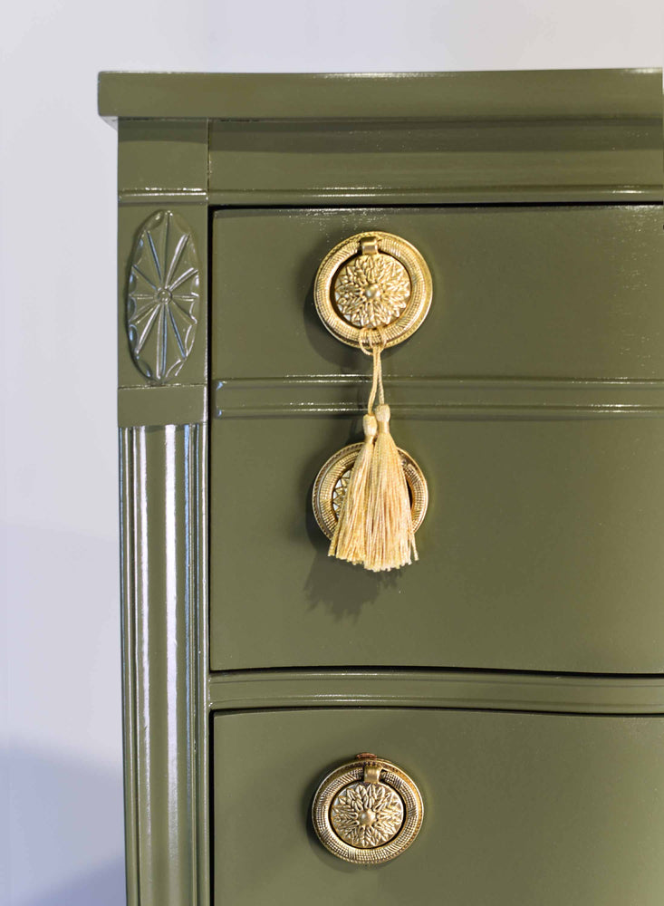 Mid Century Regency Style Mahogany Serpentine Highboy in Green - Newly Painted