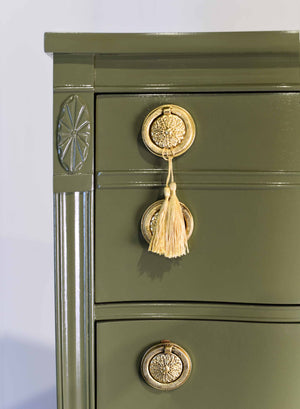 Mid Century Regency Style Mahogany Serpentine Highboy in Green - Newly Painted