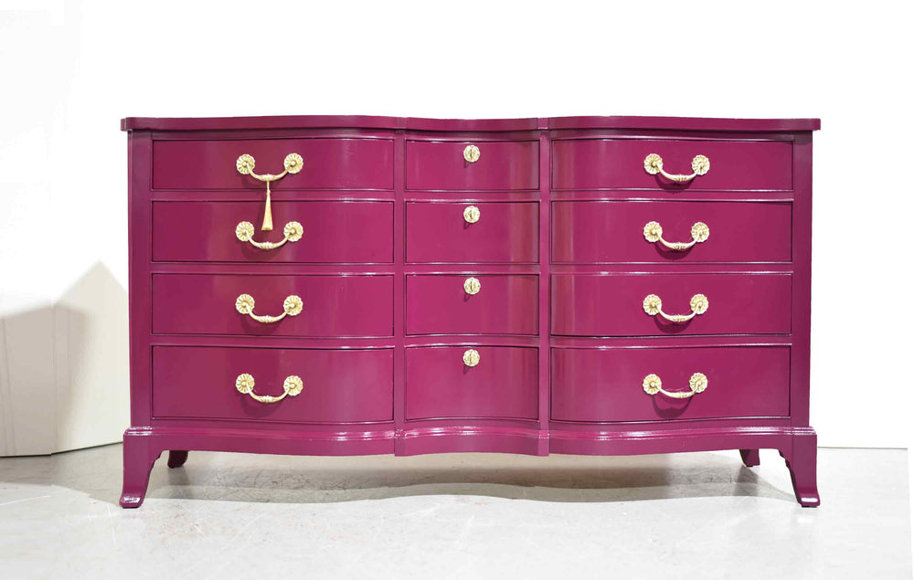 Mid Century Serpentine Front Dresser by Thomasville in Purple - Newly Painted