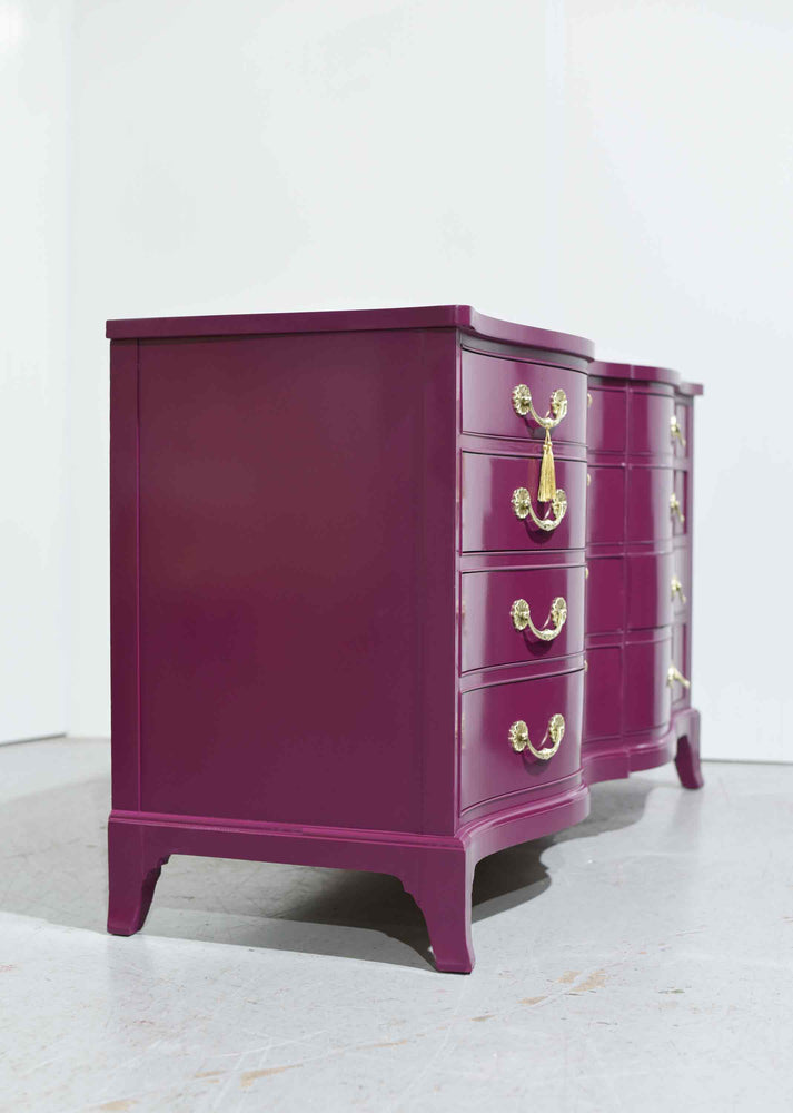 Mid Century Serpentine Front Dresser by Thomasville in Purple - Newly Painted