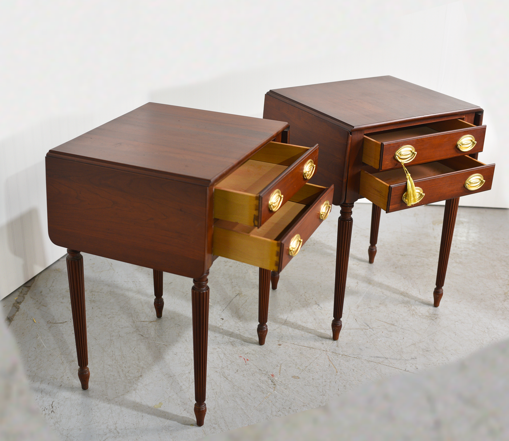 Mid Century Sheraton Style Fluted leg Flip Top Tables - A Pair