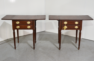 Mid Century Sheraton Style Fluted leg Flip Top Tables - A Pair