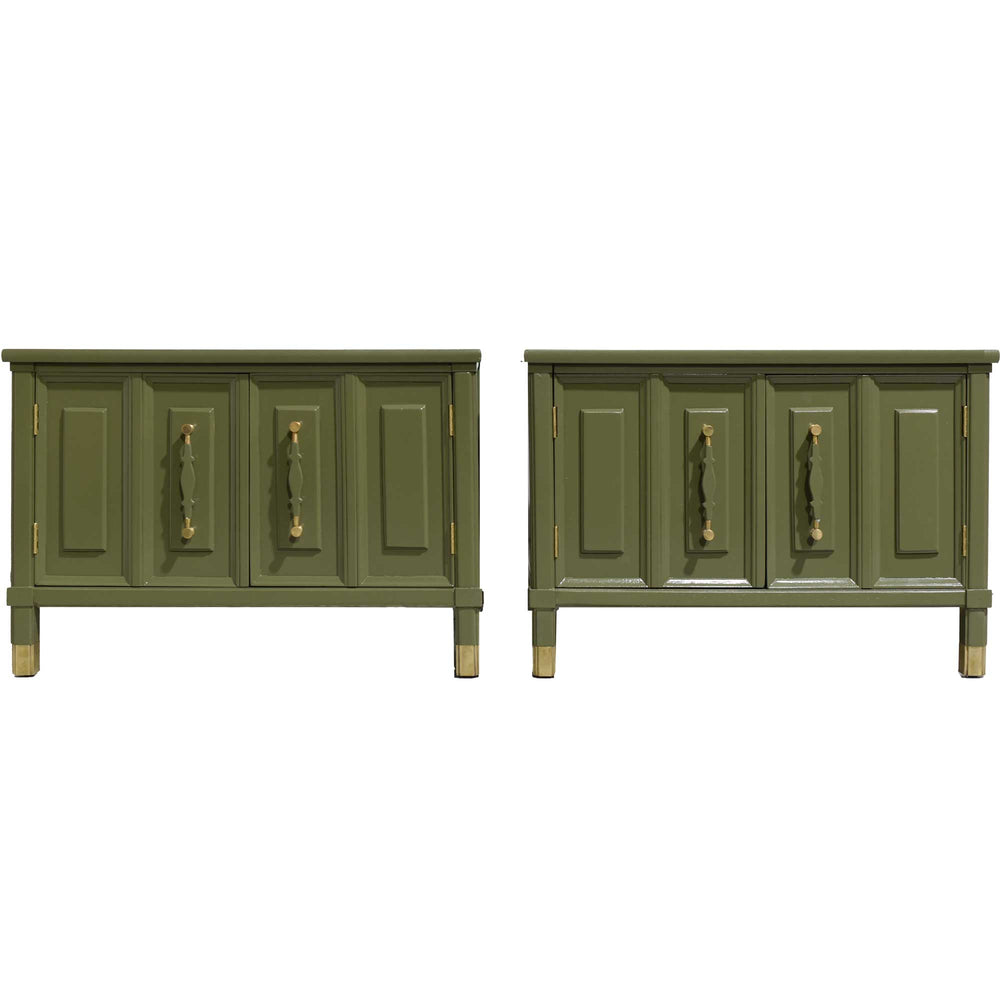 Mid Century Square Side Tables or Nightstands in Green - Newly Painted