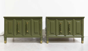 Mid Century Square Side Tables or Nightstands in Green - Newly Painted