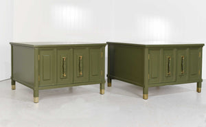 Mid Century Square Side Tables or Nightstands in Green - Newly Painted