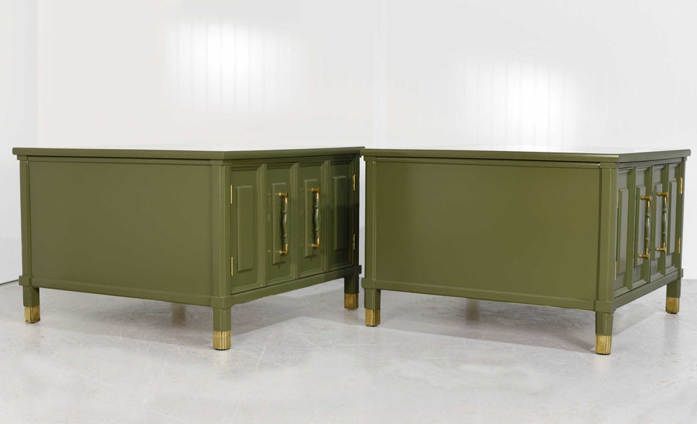 Mid Century Square Side Tables or Nightstands in Green - Newly Painted