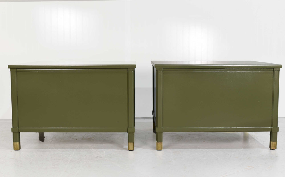 Mid Century Square Side Tables or Nightstands in Green - Newly Painted