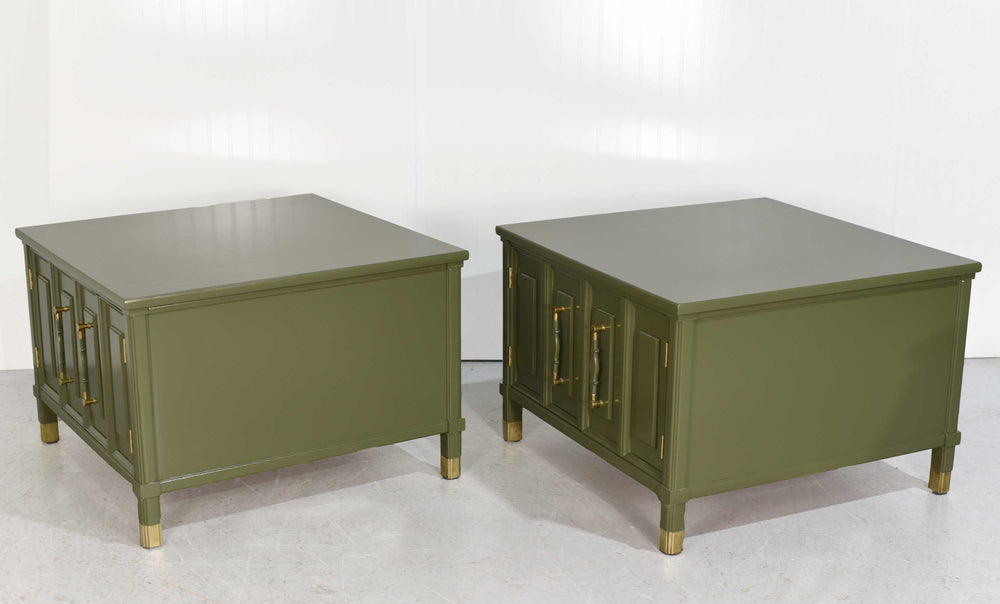 Mid Century Square Side Tables or Nightstands in Green - Newly Painted