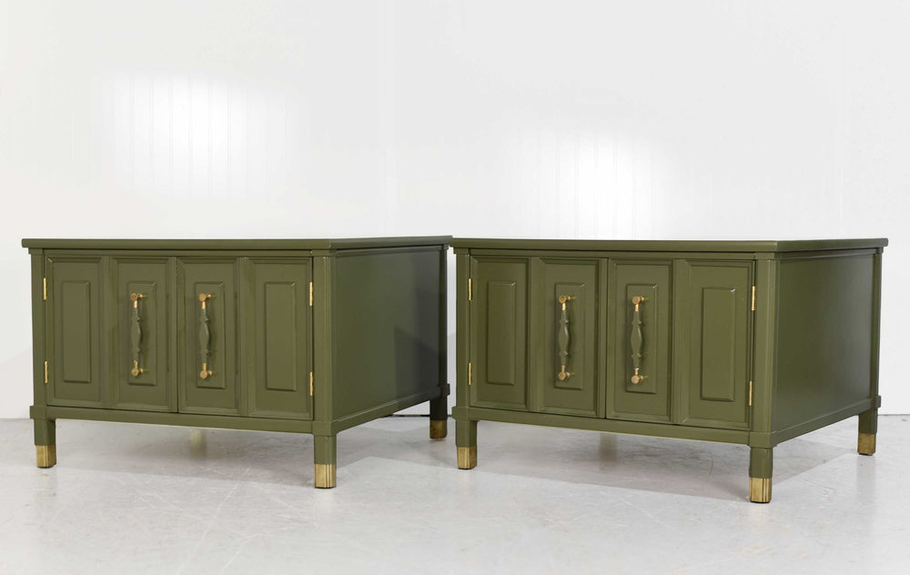 Mid Century Square Side Tables or Nightstands in Green - Newly Painted