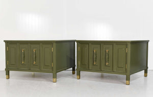 Mid Century Square Side Tables or Nightstands in Green - Newly Painted