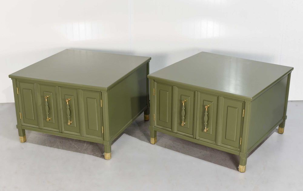 Mid Century Square Side Tables or Nightstands in Green - Newly Painted