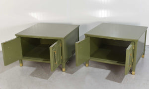 Mid Century Square Side Tables or Nightstands in Green - Newly Painted