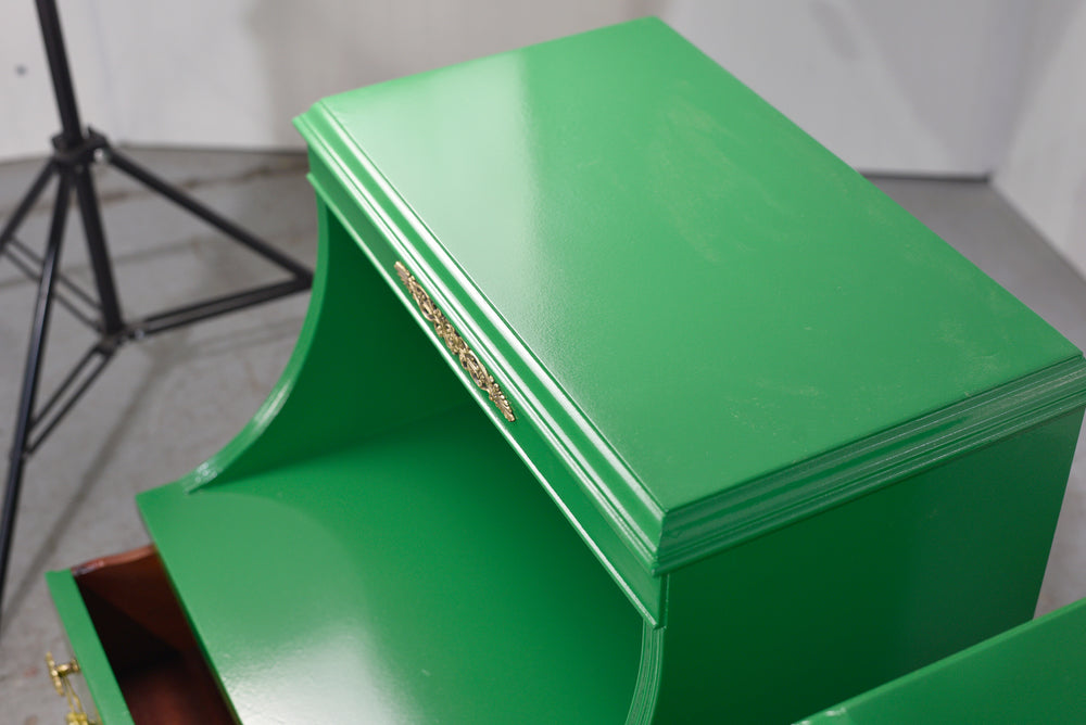 Mid Century Traditional Mahogany Nightstands in Green A Pair- Newly Painted