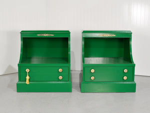 Mid Century Traditional Mahogany Nightstands in Green A Pair- Newly Painted