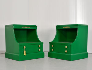 Mid Century Traditional Mahogany Nightstands in Green A Pair- Newly Painted