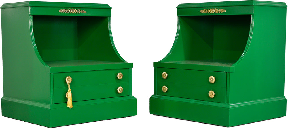 Mid Century Traditional Mahogany Nightstands in Green A Pair- Newly Painted