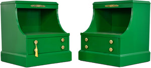 Mid Century Traditional Mahogany Nightstands in Green A Pair- Newly Painted