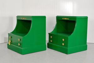 Mid Century Traditional Mahogany Nightstands in Green A Pair- Newly Painted