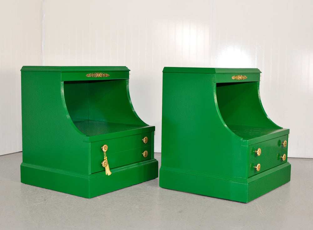 Mid Century Traditional Mahogany Nightstands in Green A Pair- Newly Painted