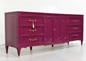 Mid Century Transitional Credenza Lowboy Dresser or Credenza by American of Martinsville in Purple - Newly Painted