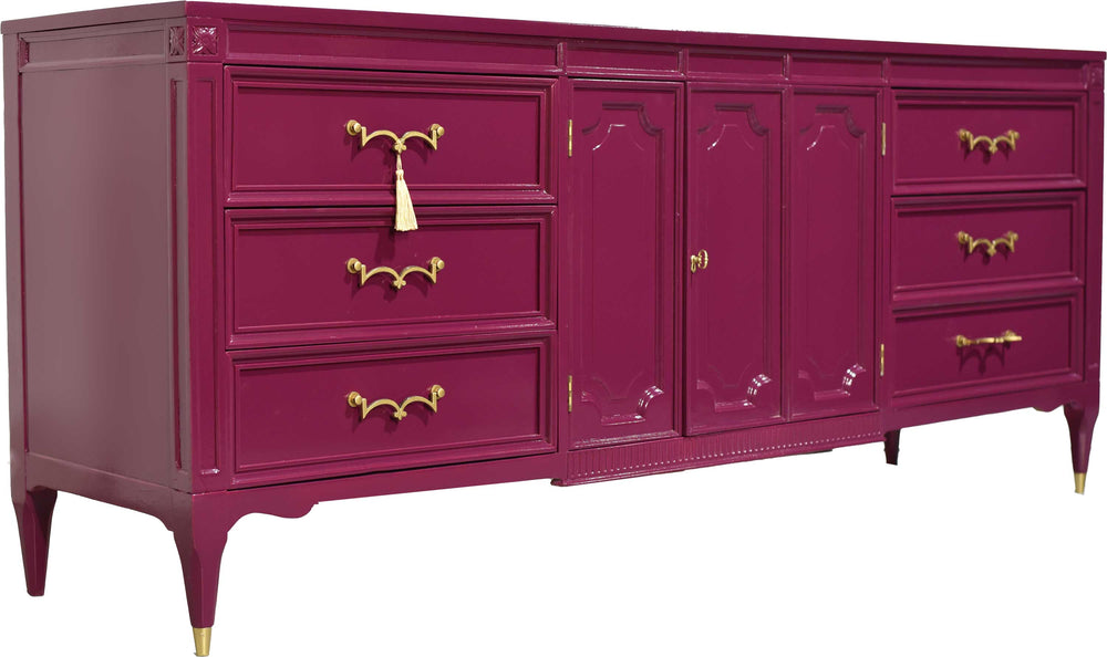 Mid Century Transitional Credenza Lowboy Dresser or Credenza by American of Martinsville in Purple - Newly Painted