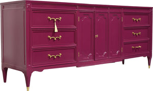 Mid Century Transitional Credenza Lowboy Dresser or Credenza by American of Martinsville in Purple - Newly Painted