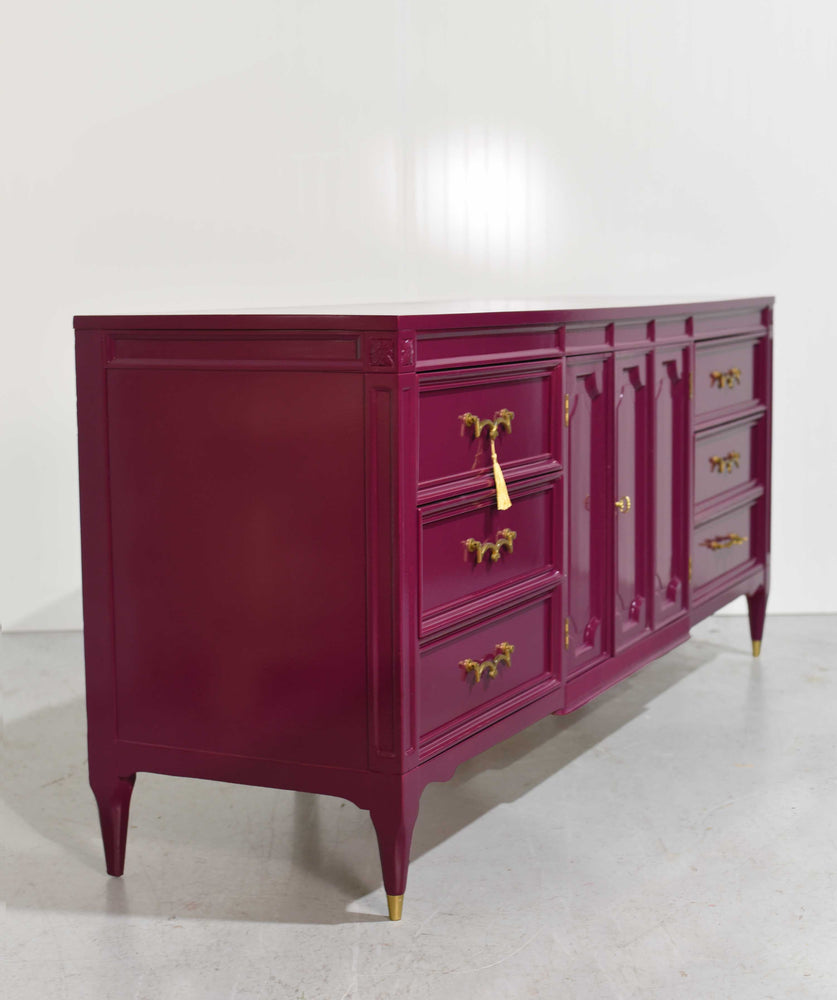 Mid Century Transitional Credenza Lowboy Dresser or Credenza by American of Martinsville in Purple - Newly Painted