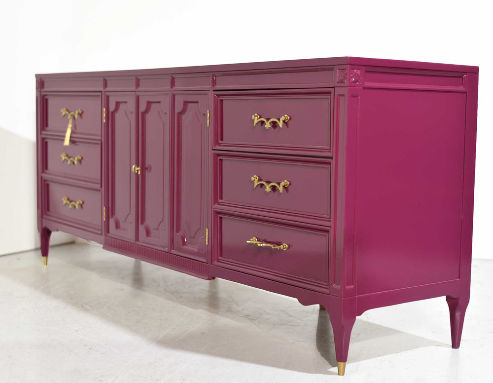 Mid Century Transitional Credenza Lowboy Dresser or Credenza by American of Martinsville in Purple - Newly Painted