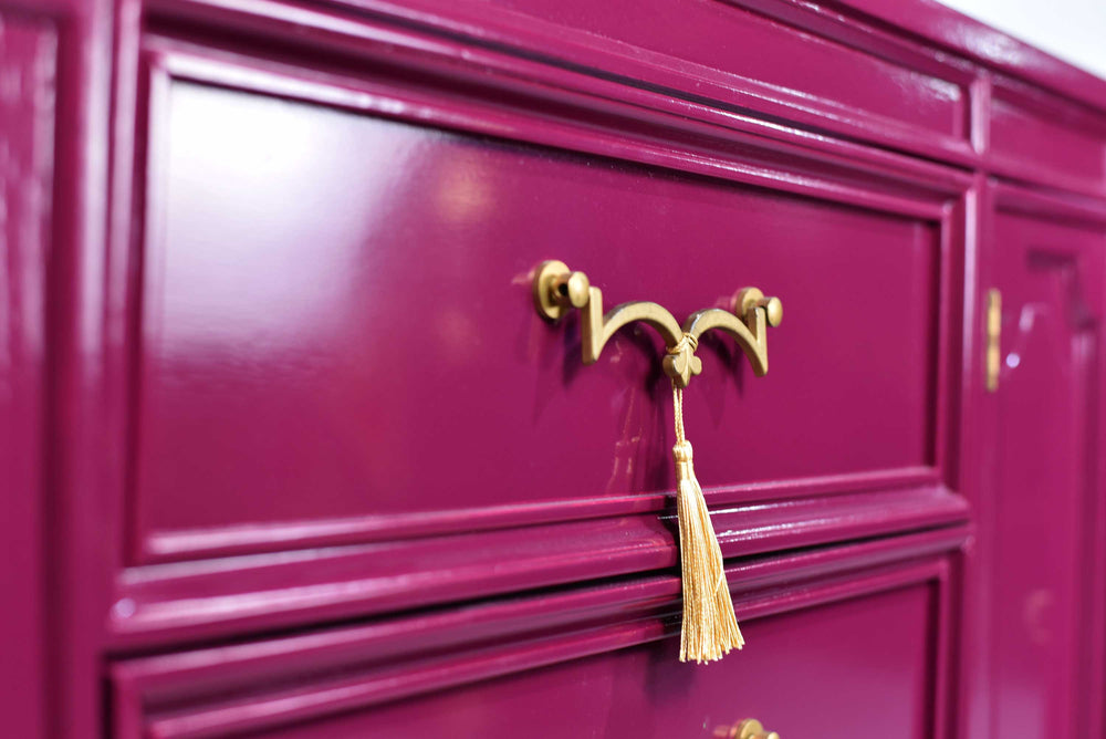 Mid Century Transitional Credenza Lowboy Dresser or Credenza by American of Martinsville in Purple - Newly Painted