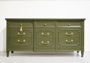 Mid Century Transitional Credenza Lowboy Dresser by Drexel in Green - Newly Painted