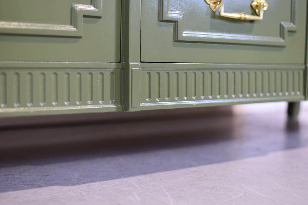 Mid Century Transitional Credenza Lowboy Dresser by Drexel in Green - Newly Painted