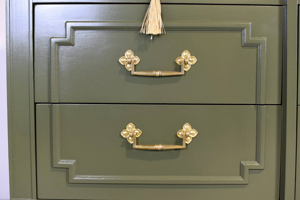 Mid Century Transitional Credenza Lowboy Dresser by Drexel in Green - Newly Painted