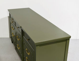 Mid Century Transitional Credenza Lowboy Dresser by Drexel in Green - Newly Painted