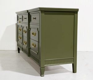 Mid Century Transitional Credenza Lowboy Dresser by Drexel in Green - Newly Painted