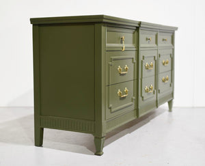 Mid Century Transitional Credenza Lowboy Dresser by Drexel in Green - Newly Painted