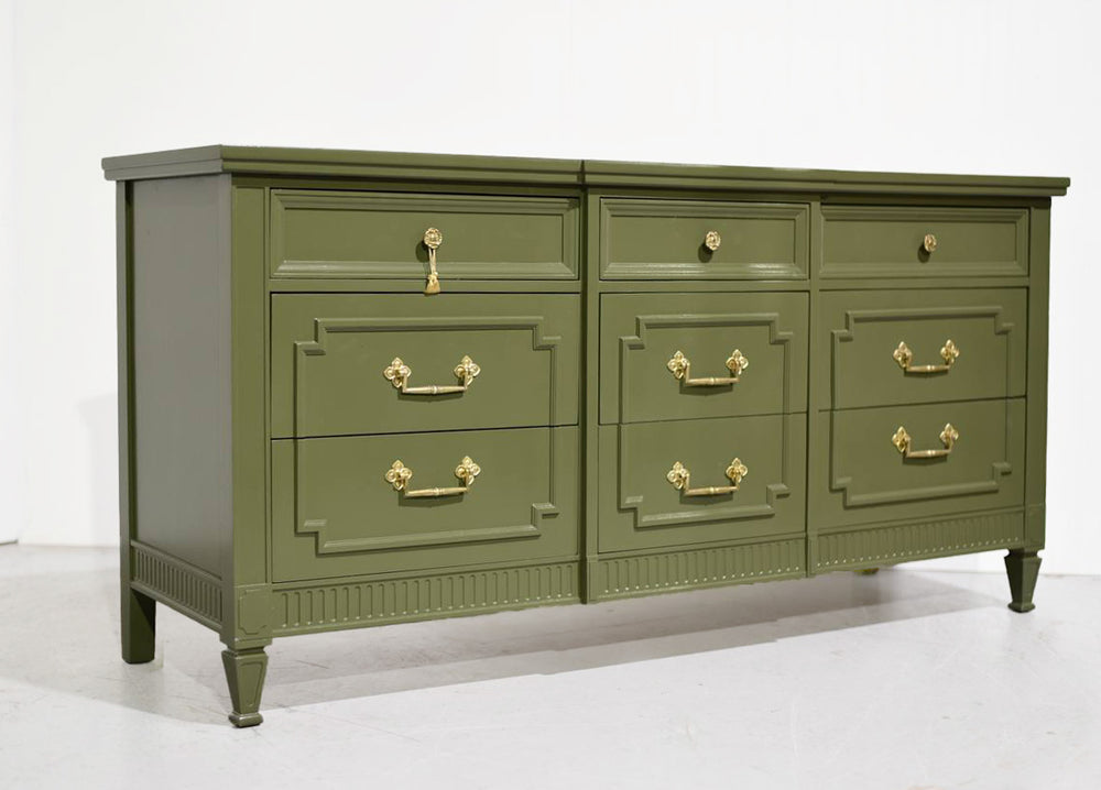Mid Century Transitional Credenza Lowboy Dresser by Drexel in Green - Newly Painted