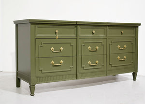 Mid Century Transitional Credenza Lowboy Dresser by Drexel in Green - Newly Painted