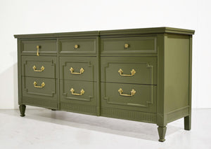Mid Century Transitional Credenza Lowboy Dresser by Drexel in Green - Newly Painted