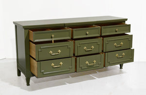 Mid Century Transitional Credenza Lowboy Dresser by Drexel in Green - Newly Painted
