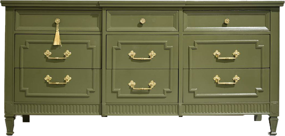 Mid Century Transitional Credenza Lowboy Dresser by Drexel in Green - Newly Painted