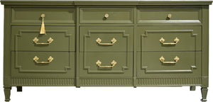 Mid Century Transitional Credenza Lowboy Dresser by Drexel in Green - Newly Painted
