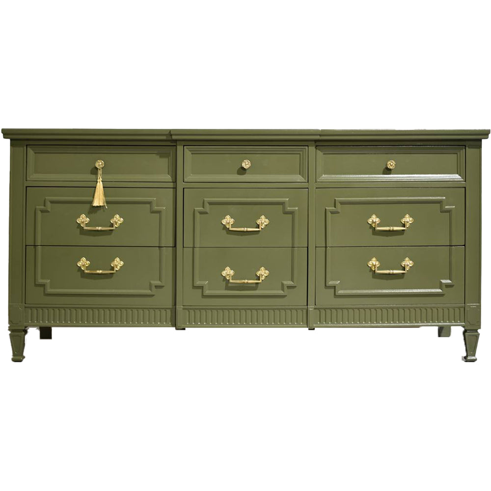 Mid Century Transitional Credenza Lowboy Dresser by Drexel in Green - Newly Painted