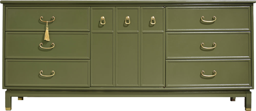 Mid Century Transitional Credenza Lowboy Dresser by Huntley in Green - Newly Painted