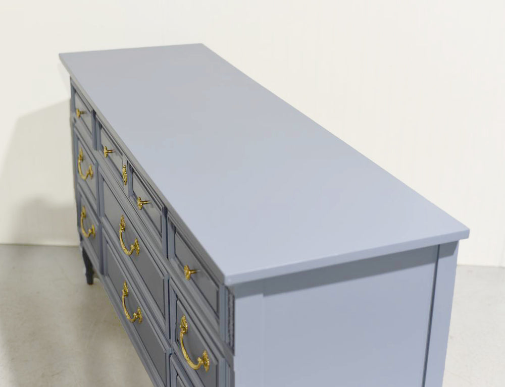 Mid Century Transitional Dresser in Blue by Dixie Furniture - Newly Painted
